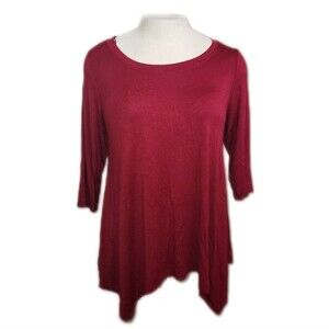 Green Envelope NWT Shark Bite Hem Long Sleeved Red Tee T-shirt, 1x